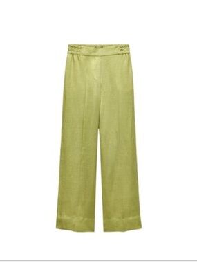 Zara Straight-Leg Linen Blend Pants in Light Green